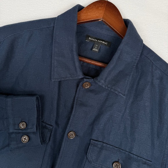 Banana Republic Other - Banana Republic Linen Shacket Mens Large Tall Coaches Shirt Jacket Navy Blue